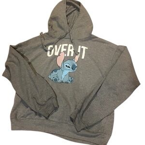 Disney Gray Hoodie with Stitch and 'Over It' Text